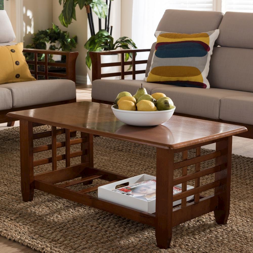Cherry Finished Brown Wood Living Room Occasional Coffee Table