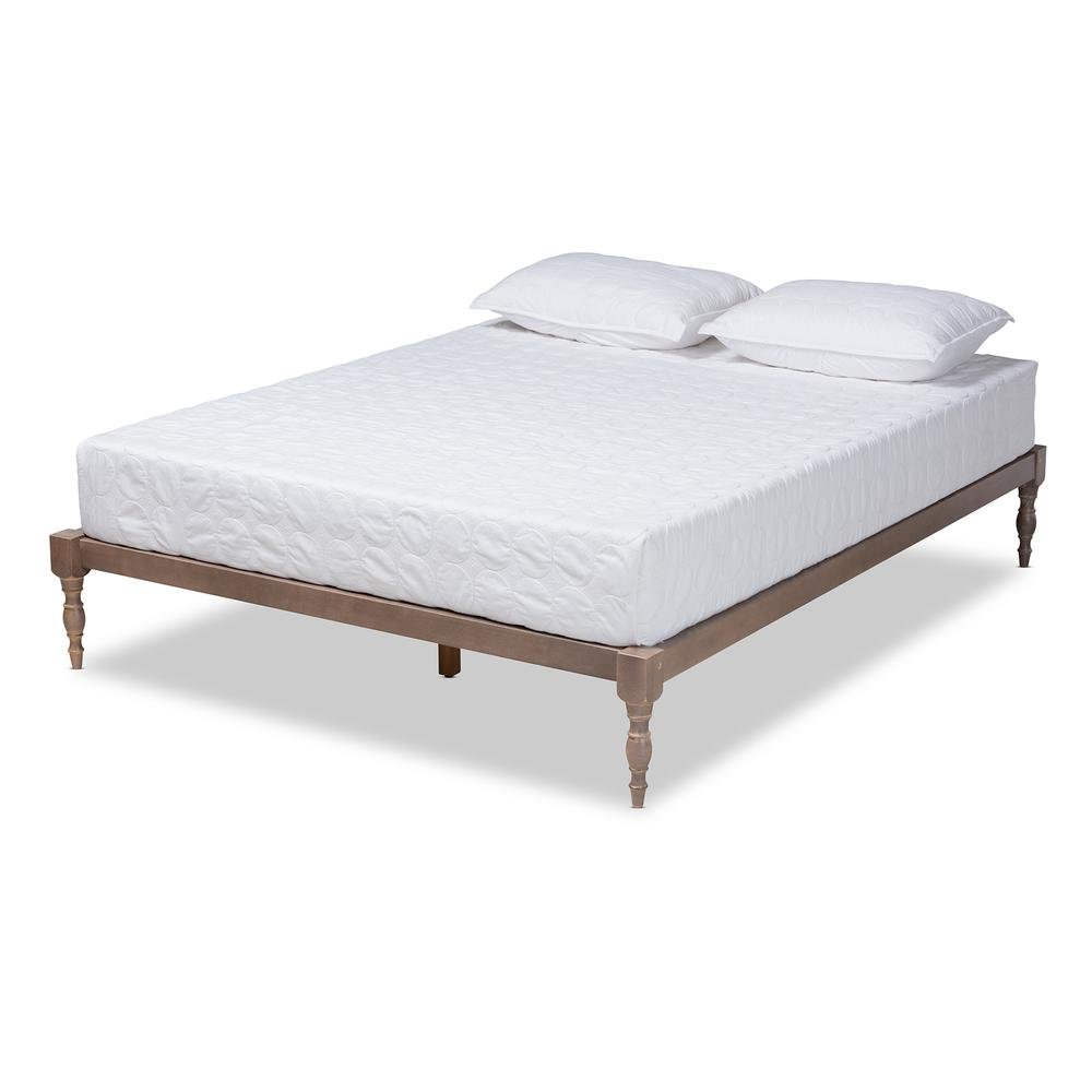 Antique Oak Finished Wood Queen Size Platform Bed Frame