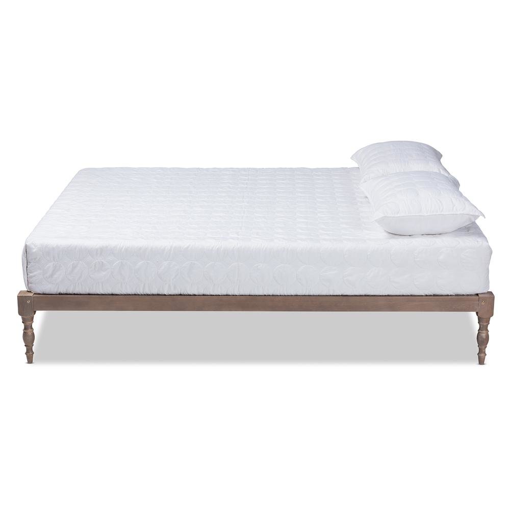 Antique Oak Finished Wood Queen Size Platform Bed Frame
