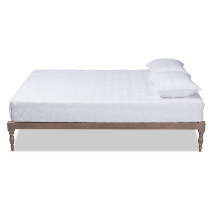 Antique Oak Finished Wood Queen Size Platform Bed Frame