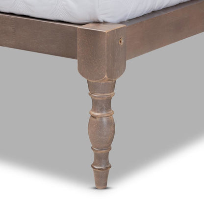 Antique Oak Finished Wood Queen Size Platform Bed Frame