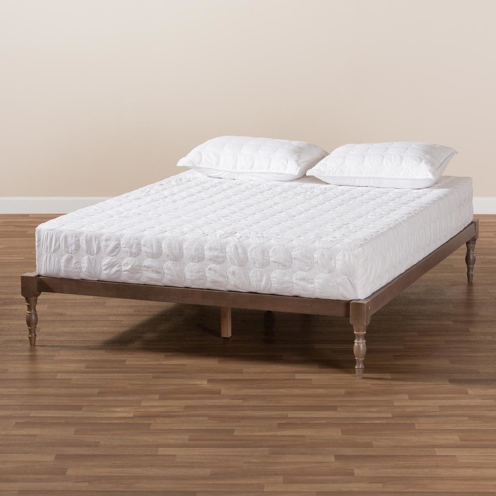 Antique Oak Finished Wood Queen Size Platform Bed Frame