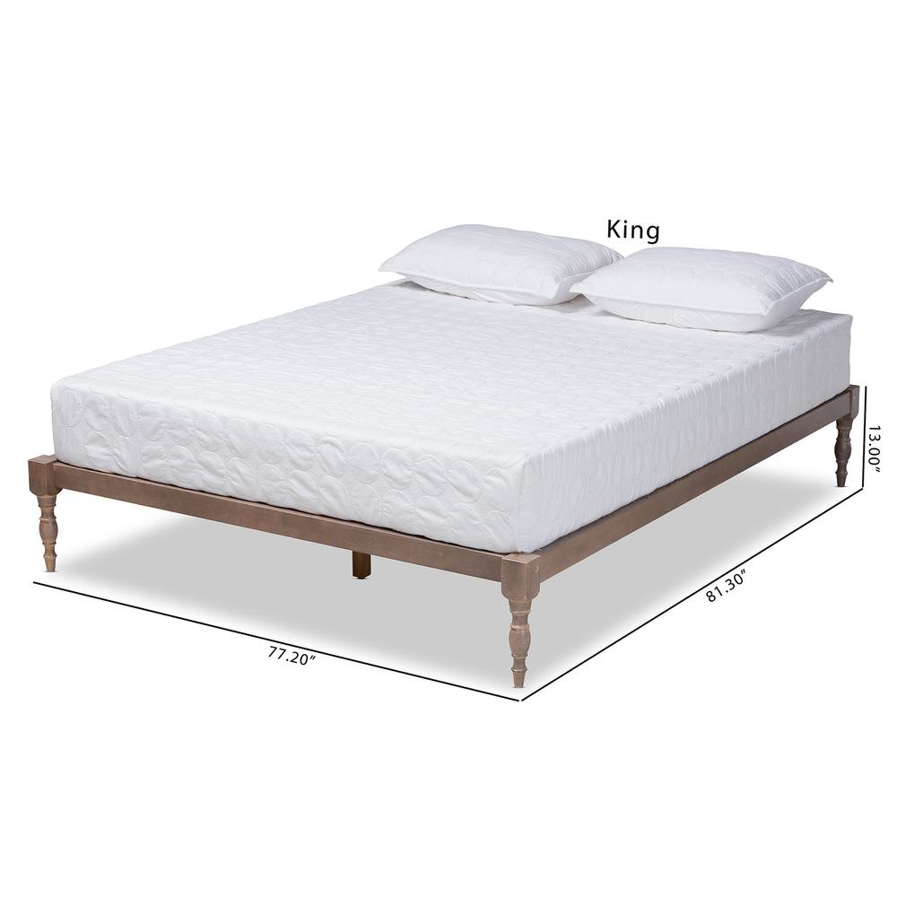 Antique Oak Finished Wood Queen Size Platform Bed Frame