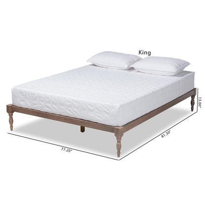 Antique Oak Finished Wood Queen Size Platform Bed Frame