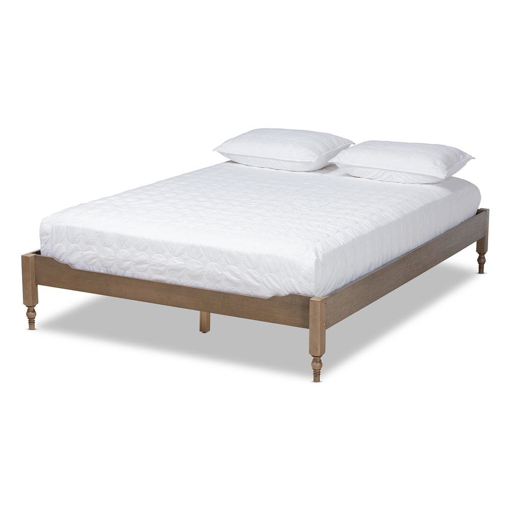 Bohemian Weathered Grey Oak Finished Wood Queen Size Platform Bed Frame