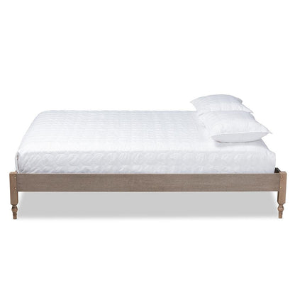 Bohemian Weathered Grey Oak Finished Wood Queen Size Platform Bed Frame
