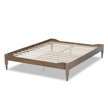Bohemian Weathered Grey Oak Finished Wood Queen Size Platform Bed Frame