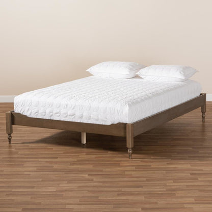 Bohemian Weathered Grey Oak Finished Wood Queen Size Platform Bed Frame