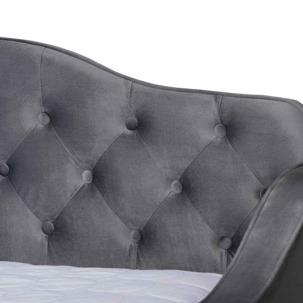 Grey Velvet Fabric Upholstered and Button Tufted Queen Size Daybed with Trundle