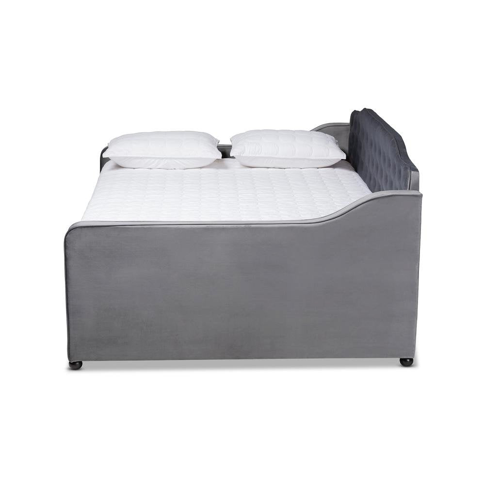 Grey Velvet Fabric Upholstered and Button Tufted Queen Size Daybed