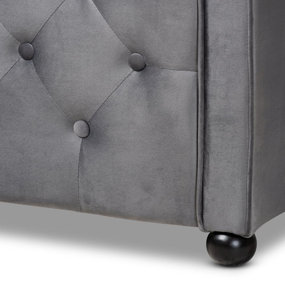 Grey Velvet Fabric Upholstered and Button Tufted Queen Size Daybed