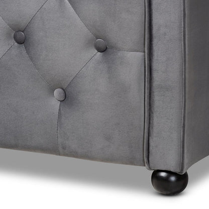Grey Velvet Fabric Upholstered and Button Tufted Queen Size Daybed