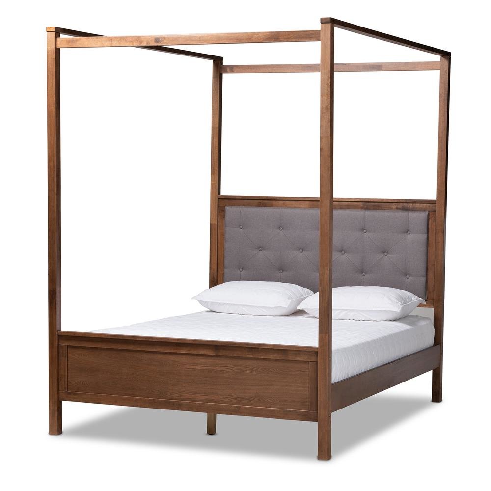 Walnut Brown Finished Wood King Size Platform Canopy Bed