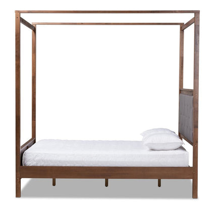 Walnut Brown Finished Wood King Size Platform Canopy Bed