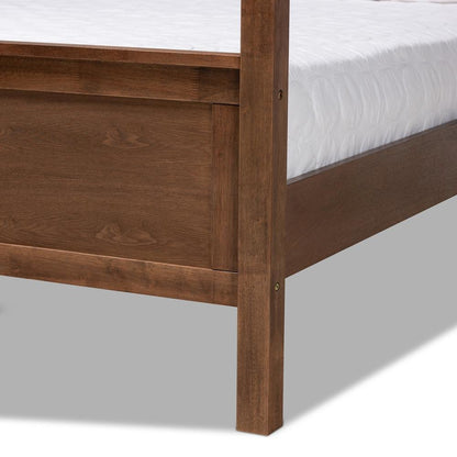 Walnut Brown Finished Wood King Size Platform Canopy Bed