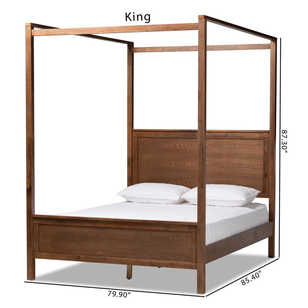Walnut Brown Finished Wood King Size Platform Canopy Bed