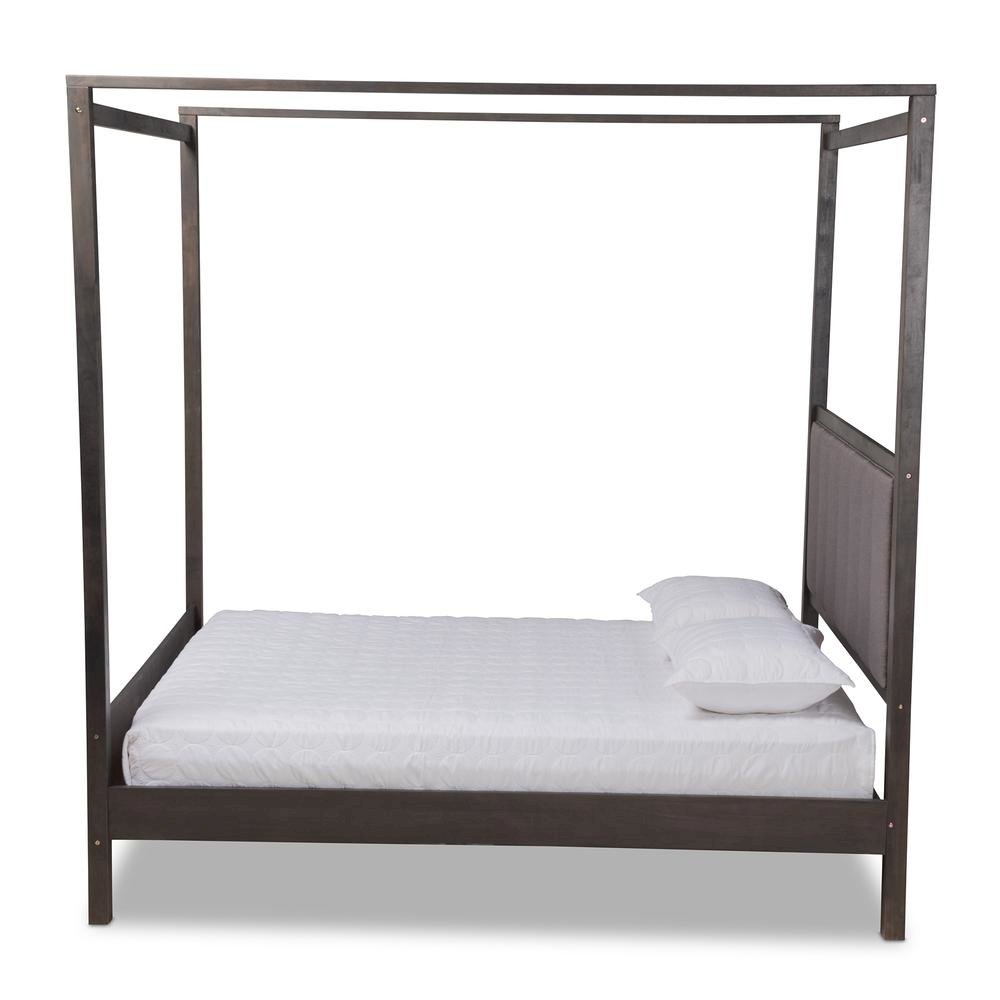 Dark Grey Oak Finished Wood King Size Platform Canopy Bed