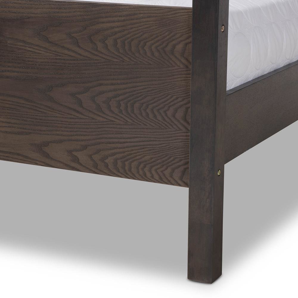 Dark Grey Oak Finished Wood King Size Platform Canopy Bed