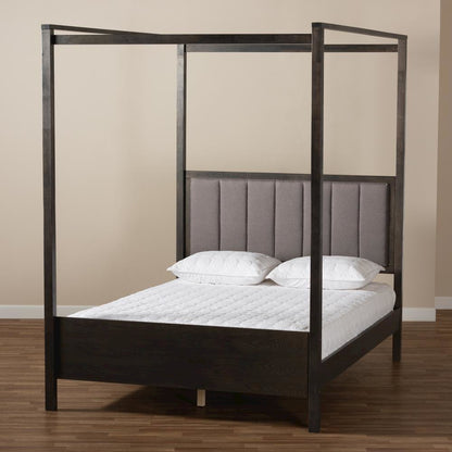 Dark Grey Oak Finished Wood King Size Platform Canopy Bed