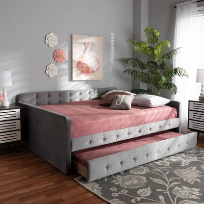 Button Tufted Queen Size Daybed with Trundle