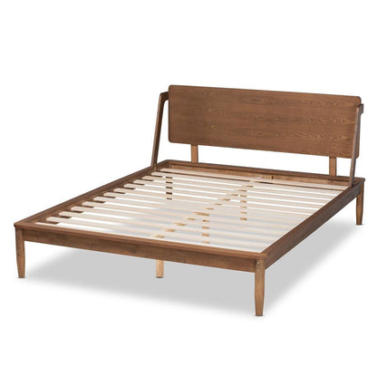 Sadler Mid-Century Modern Ash Walnut Brown Finished Wood Queen Size Platform Bed