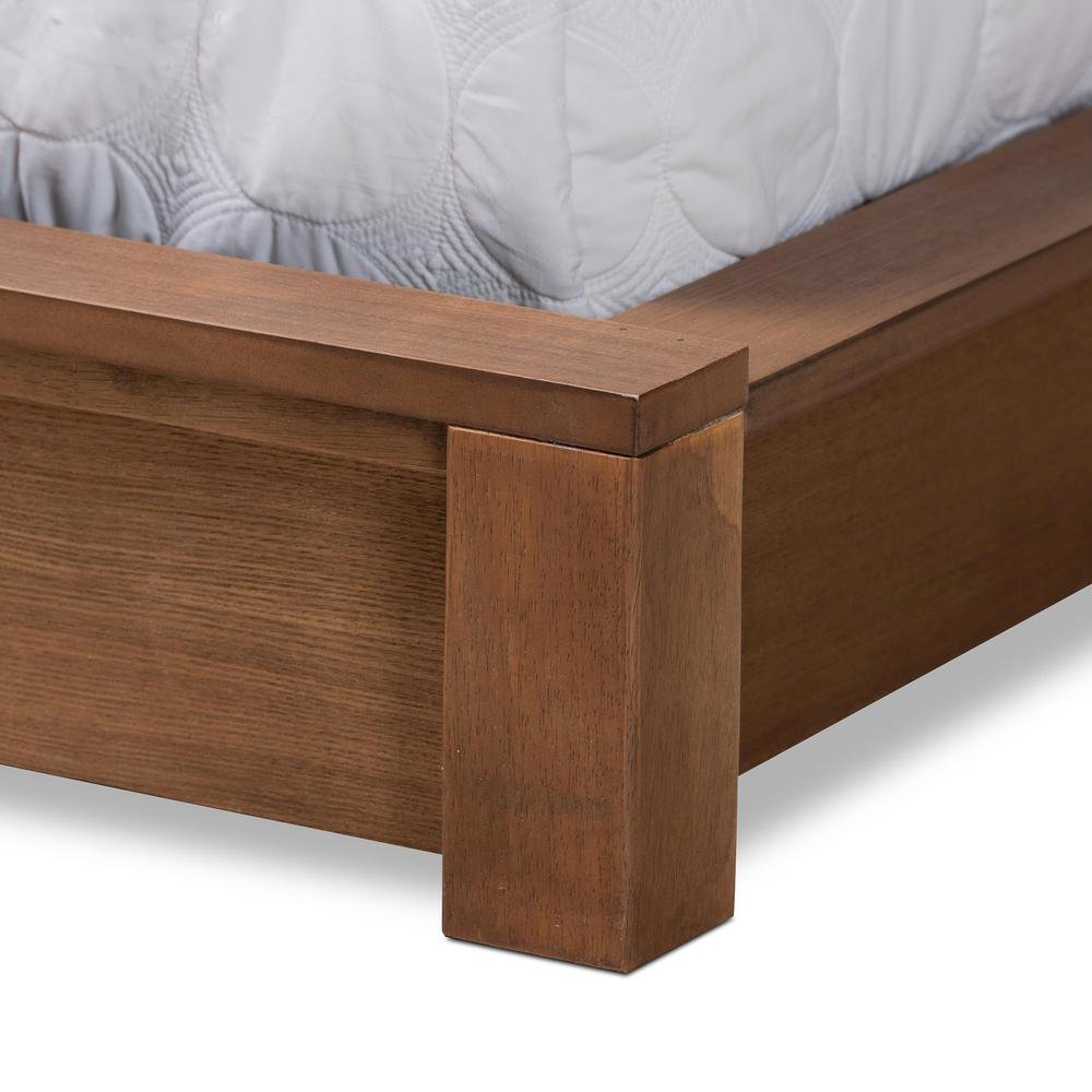 Walnut Brown Finished Wood King Size Platform Storage Bed with Shelves