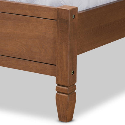 Walnut Brown Finished Wood and Synthetic Rattan Queen Size Platform Bed