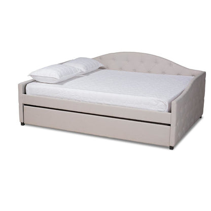 Transitional Beige Fabric Upholstered Queen Size Daybed with Trundle