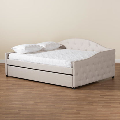 Transitional Beige Fabric Upholstered Queen Size Daybed with Trundle