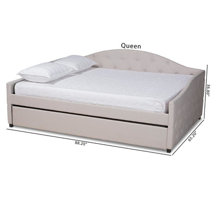 Transitional Beige Fabric Upholstered Queen Size Daybed with Trundle