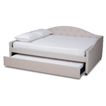 Transitional Beige Fabric Upholstered Queen Size Daybed with Trundle