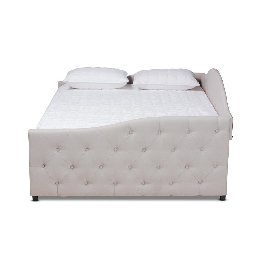 Transitional Beige Fabric Upholstered Queen Size Daybed with Trundle