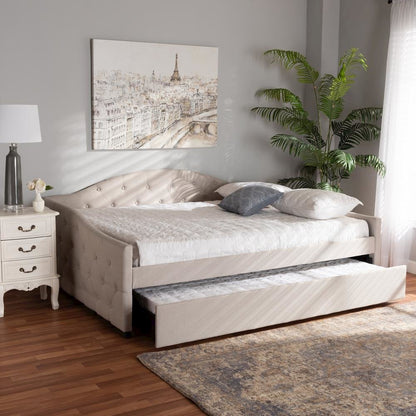 Transitional Beige Fabric Upholstered Queen Size Daybed with Trundle