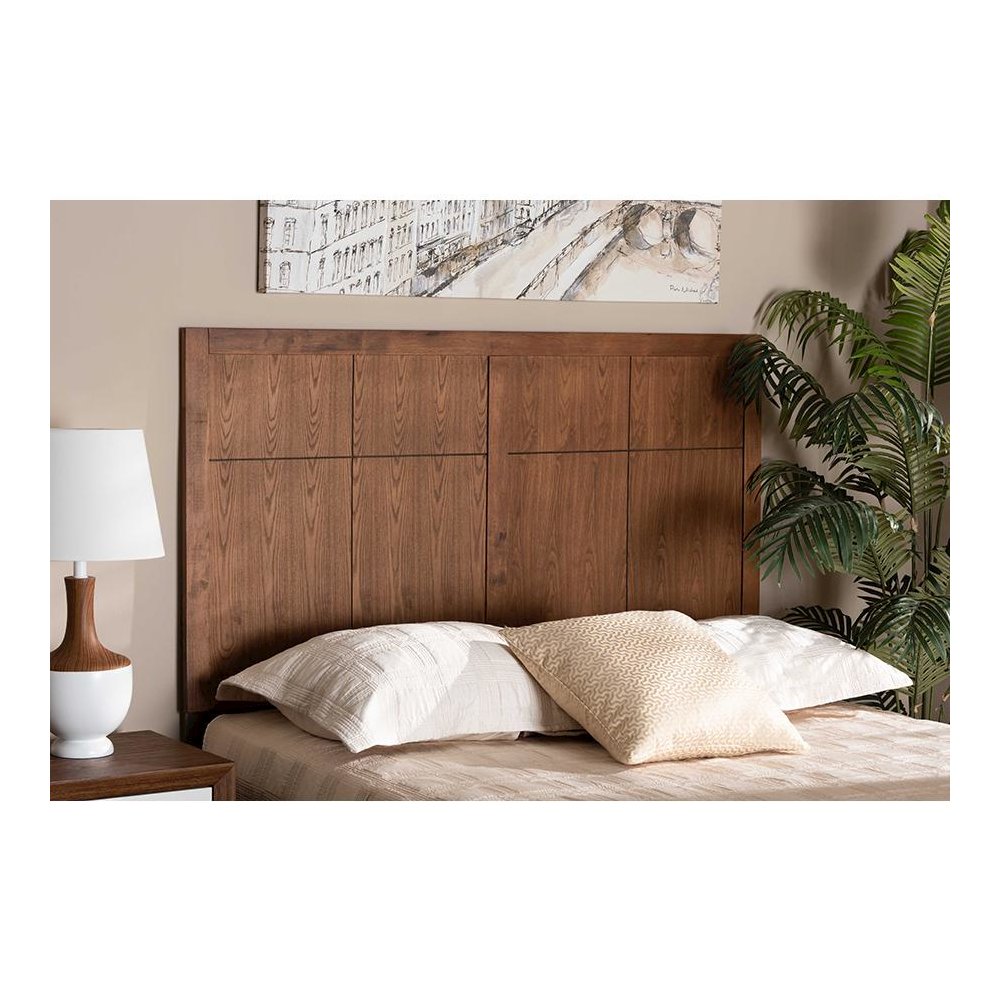 Transitional and Rustic Ash Walnut Finished Wood Queen Size Headboard