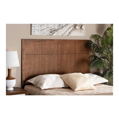 Transitional and Rustic Ash Walnut Finished Wood Queen Size Headboard