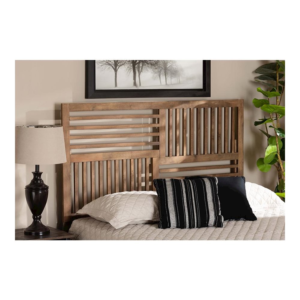 Transitional Ash Walnut Finished Wood Queen Size Headboard