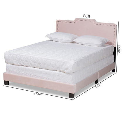 Glam Light Pink Velvet Fabric Upholstered Queen Size Panel Bed
