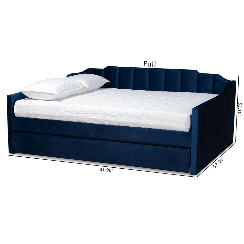Navy Blue Velvet Fabric Upholstered Queen Size Daybed with Trundle