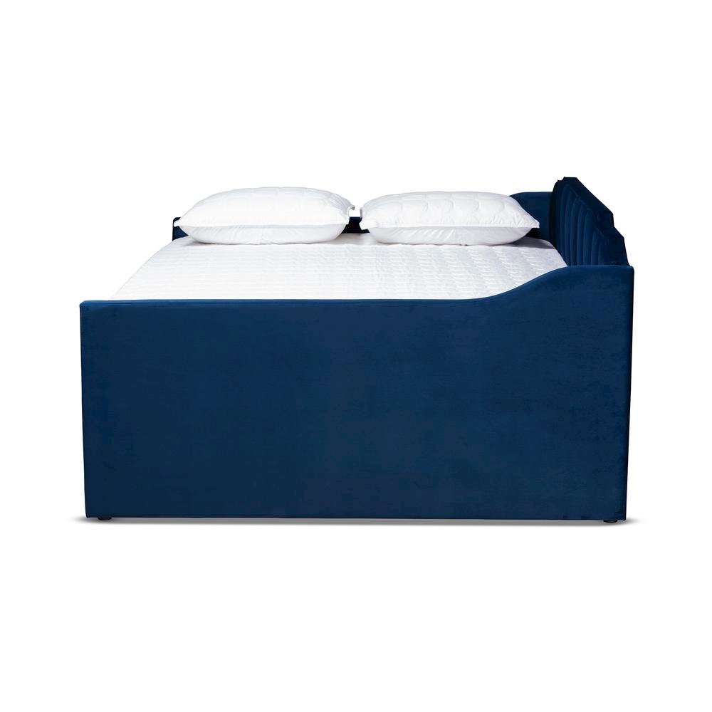 Navy Blue Velvet Fabric Upholstered Queen Size Daybed with Trundle