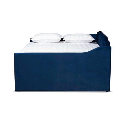 Navy Blue Velvet Fabric Upholstered Queen Size Daybed with Trundle