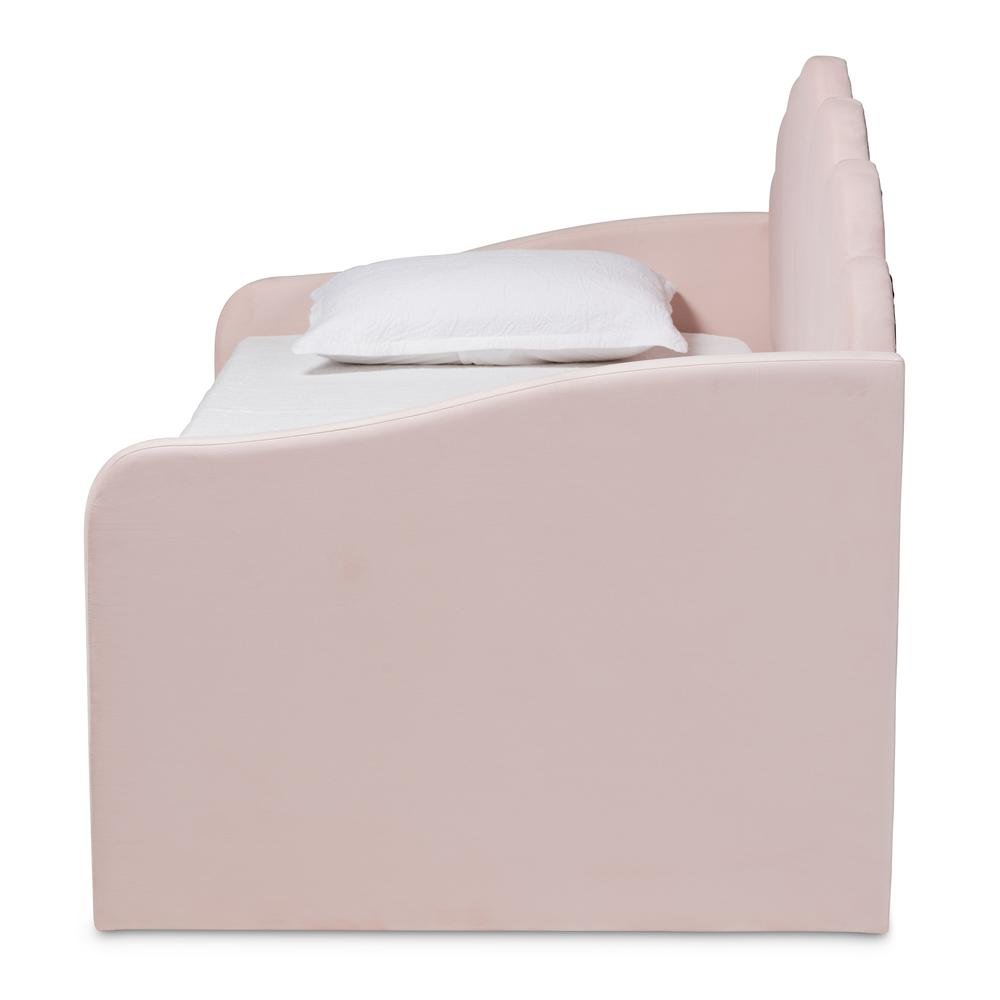 Light Pink Velvet Fabric Upholstered Twin Size Daybed with Trundle