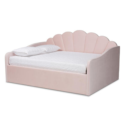 Light Pink Velvet Fabric Upholstered Queen Size Daybed
