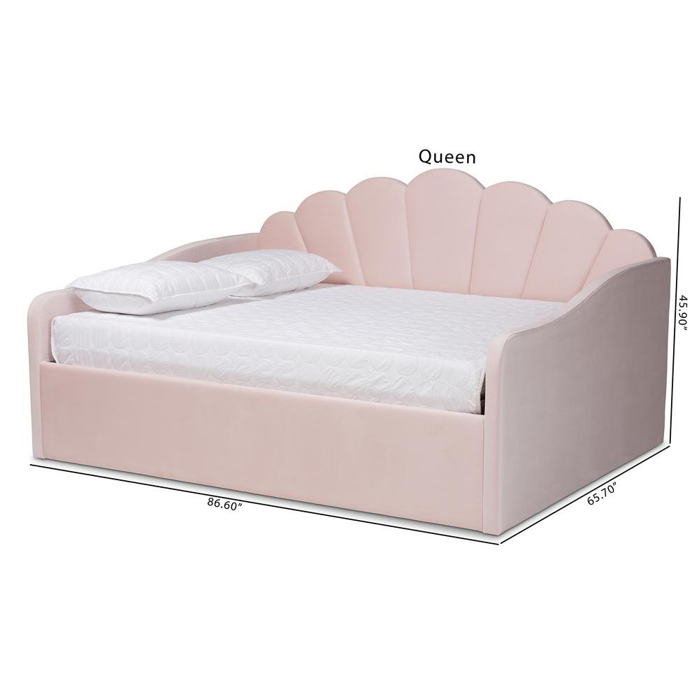 Light Pink Velvet Fabric Upholstered Queen Size Daybed