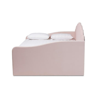 Light Pink Velvet Fabric Upholstered Queen Size Daybed