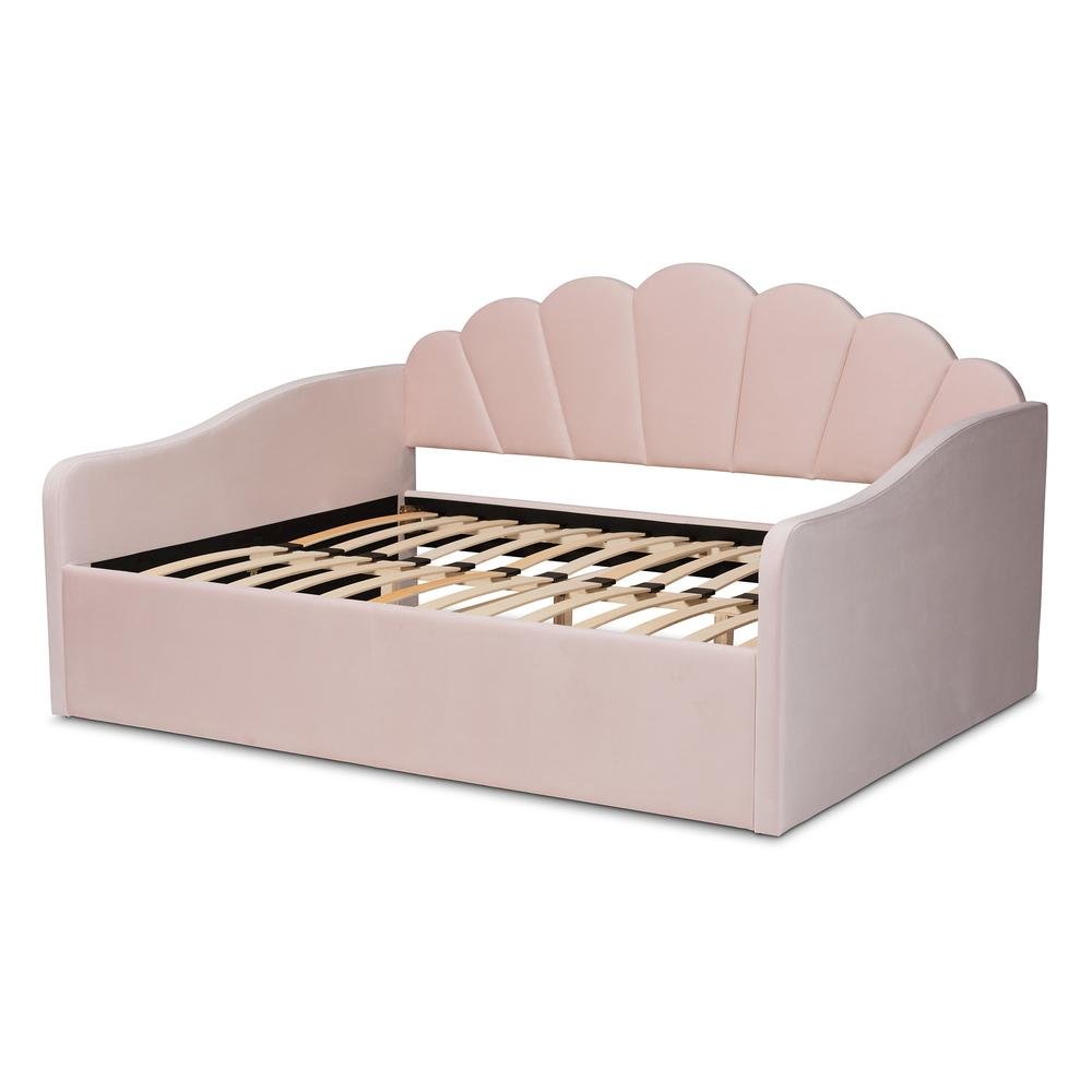 Light Pink Velvet Fabric Upholstered Queen Size Daybed