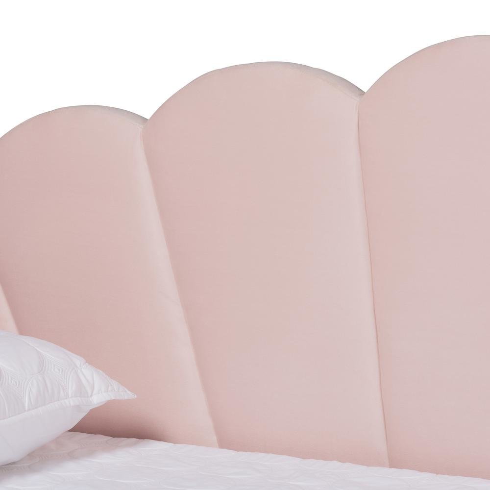 Light Pink Velvet Fabric Upholstered Queen Size Daybed