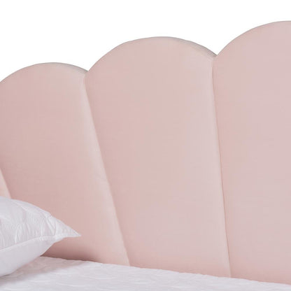 Light Pink Velvet Fabric Upholstered Queen Size Daybed