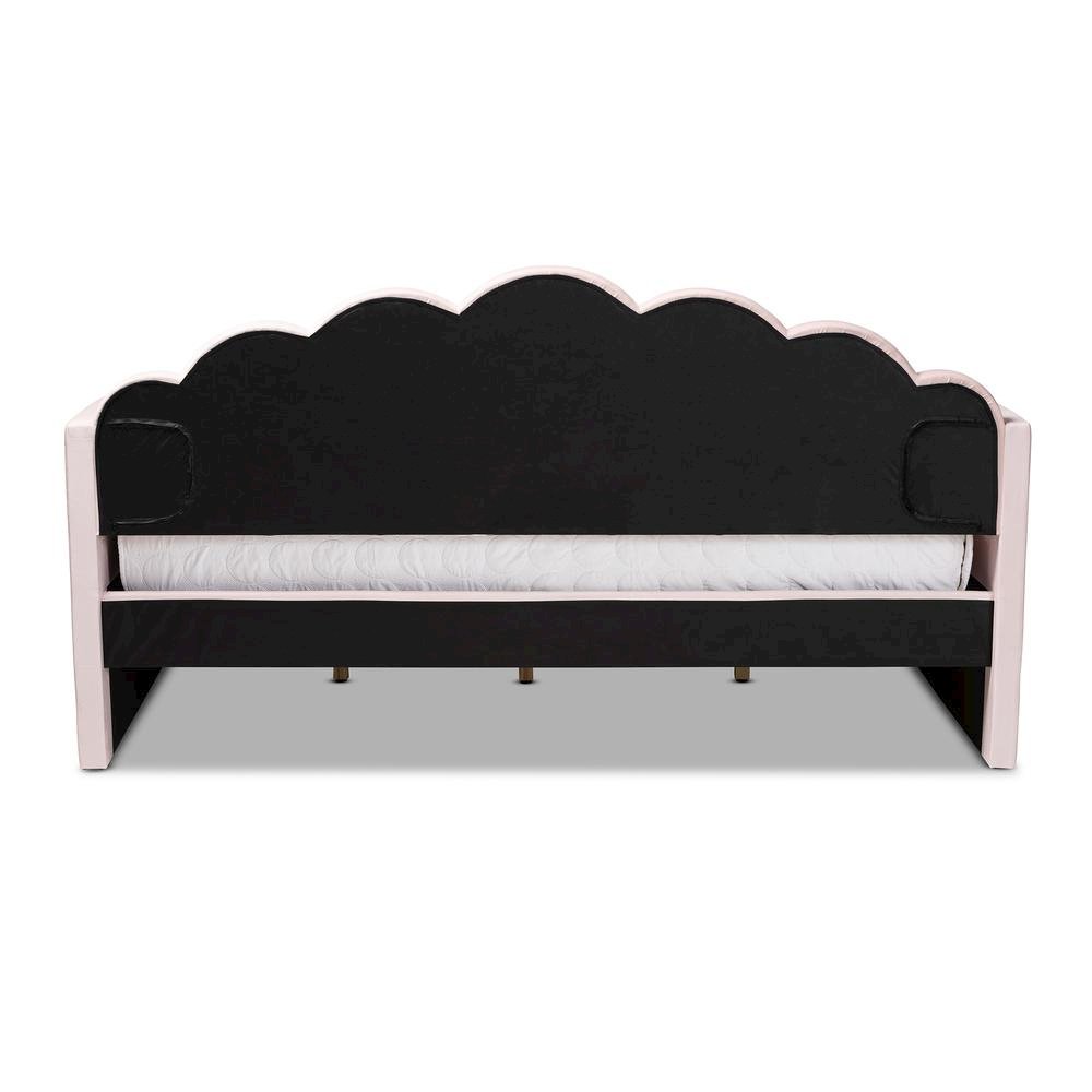Light Pink Velvet Fabric Upholstered Queen Size Daybed
