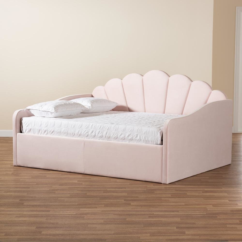 Light Pink Velvet Fabric Upholstered Queen Size Daybed