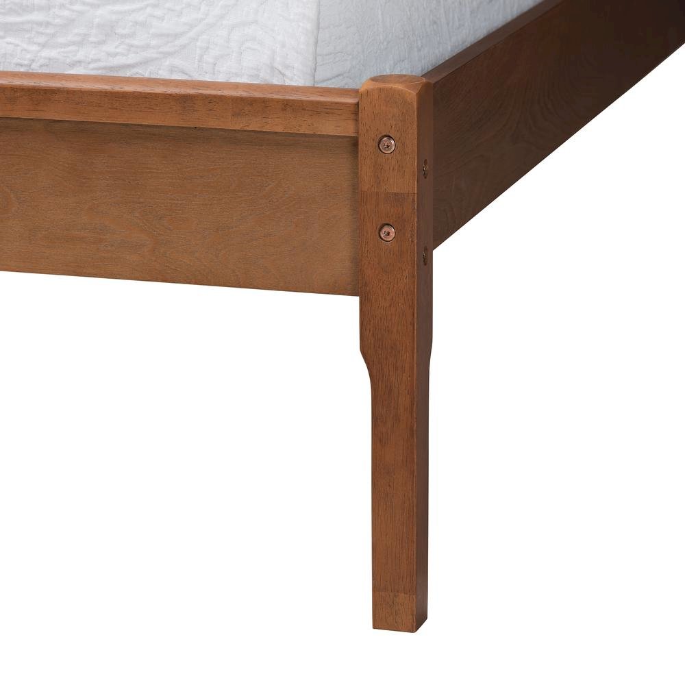 Walnut Brown Finished Wood and Natural Rattan Queen Size Platform Bed
